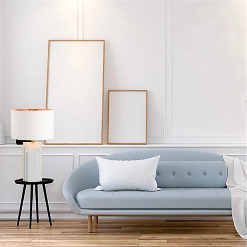 OURFENG Modern Luxury Table Lamps For Bedroom Marble Fabric Desk Light Home LED Decorative For Living Room Office