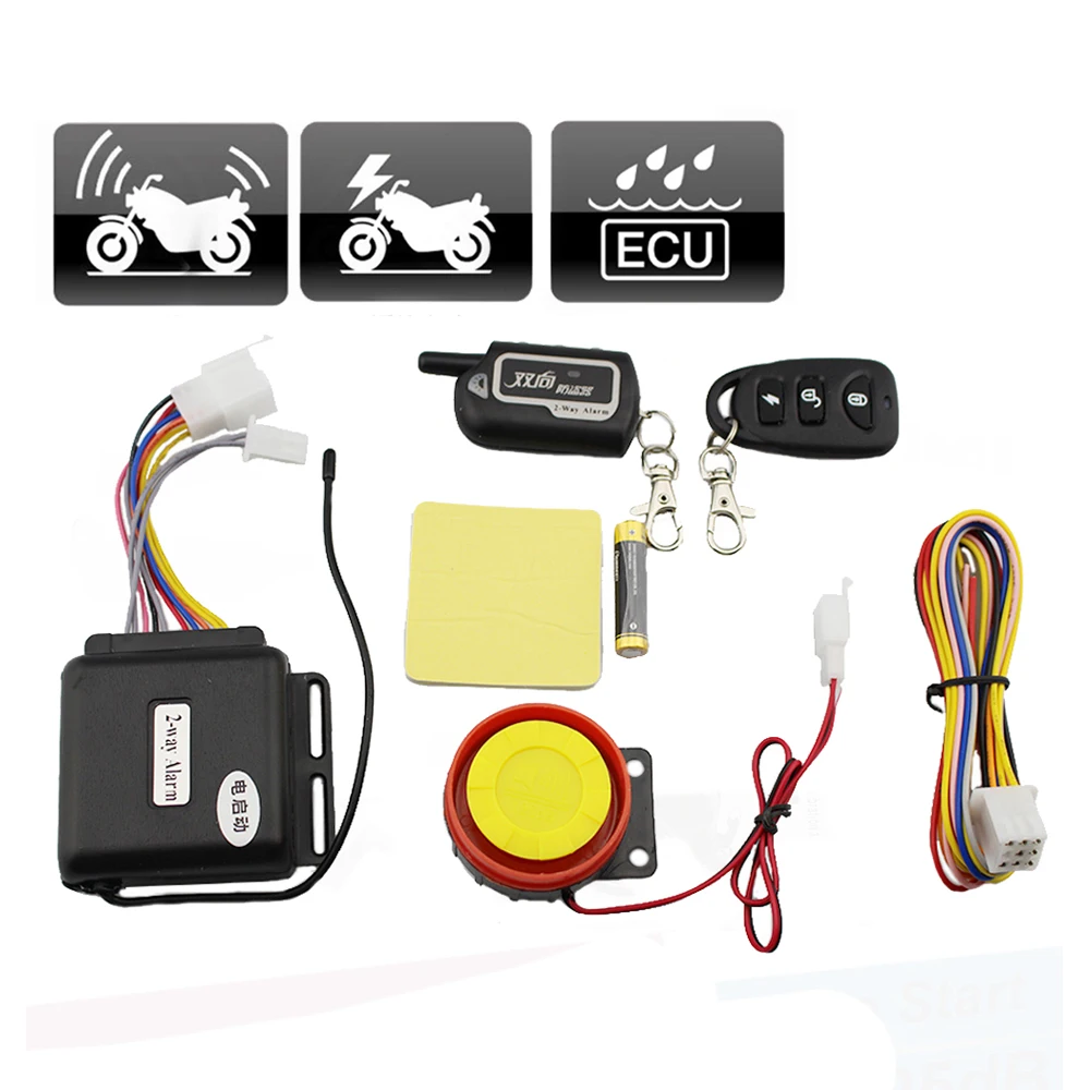 

Two Way Motorcycle Alarm System Scooter Vibration Alarm Remote Control Engine Start Anti-theft Security System 12v