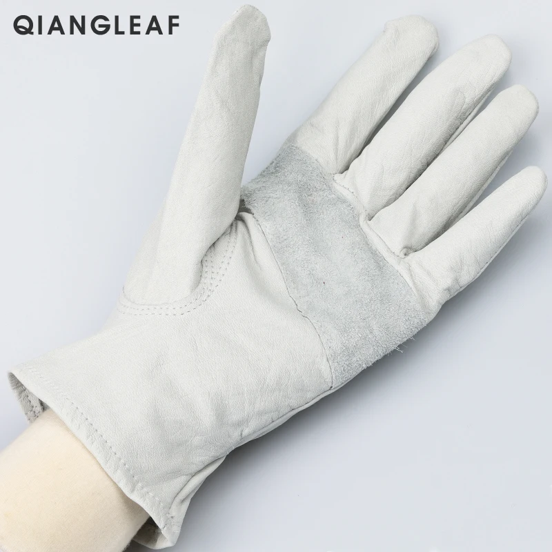 QIANGLEAF Brand New White Cowhide Leather Work Glove Welding Men Safety Protective Working Gloves European Size H93w