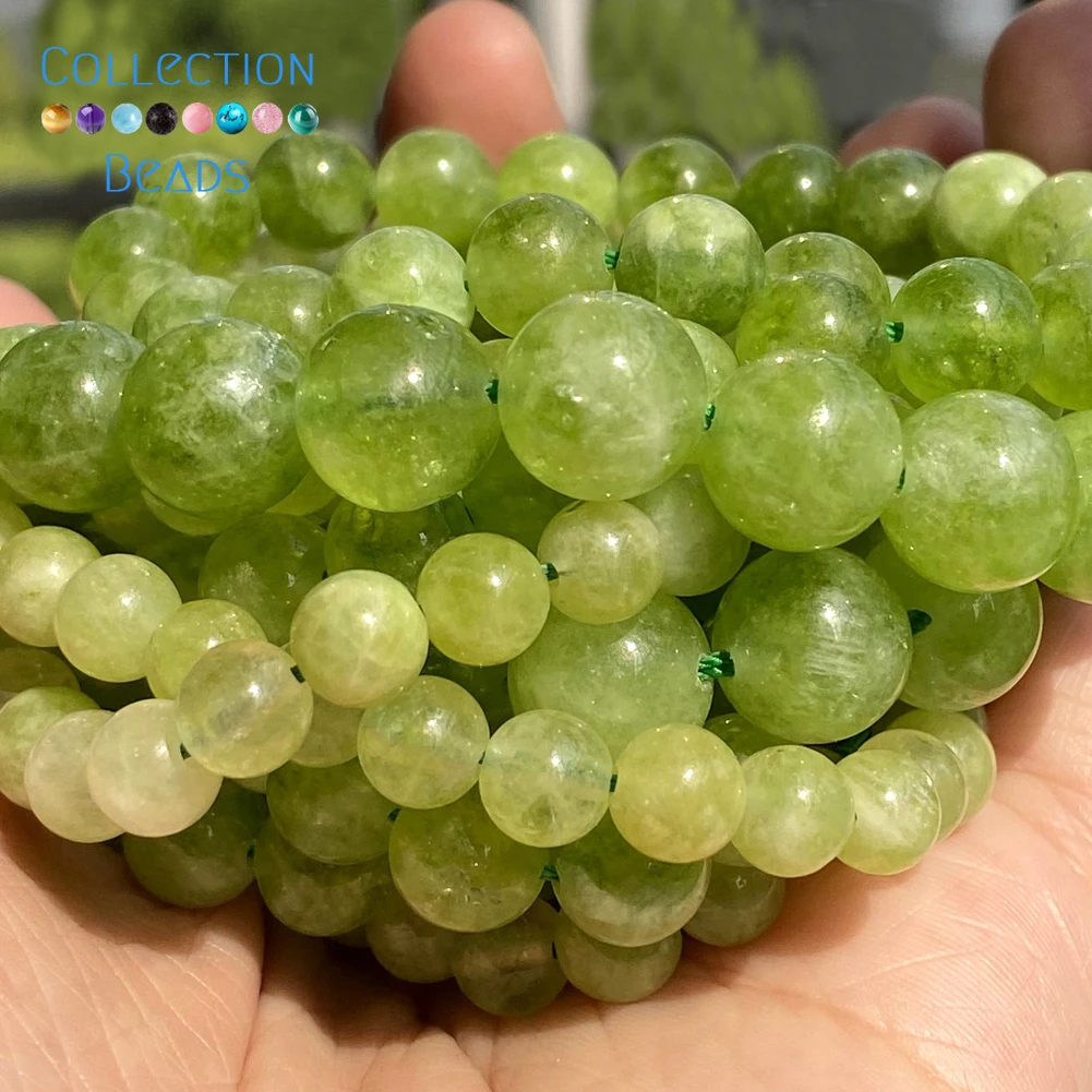 Cuentas redondas sueltas de piedra Natural para fabricación de joyas, peridoto verde, Oliva, jaspe verde, espaciador, accesorios de pulsera DIY, 6-10M
