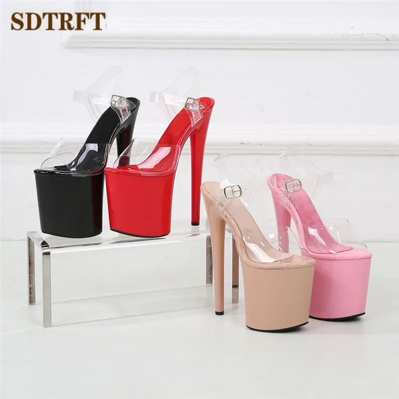 SDTRFT Multicolor Fashion Red Shoes Woman Sexy Transparent Platforms Pumps Open Toe 20cm Ultra Thin High Heels Platform Sandals