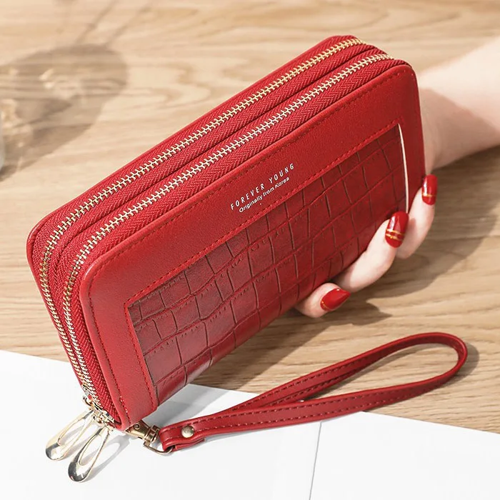 

Hot Sale Women's Wallets Soft PU Leather Double Zipper Long Lady Coin Purse Handbags MoneyBags Good Quality Brand Wallet Burse