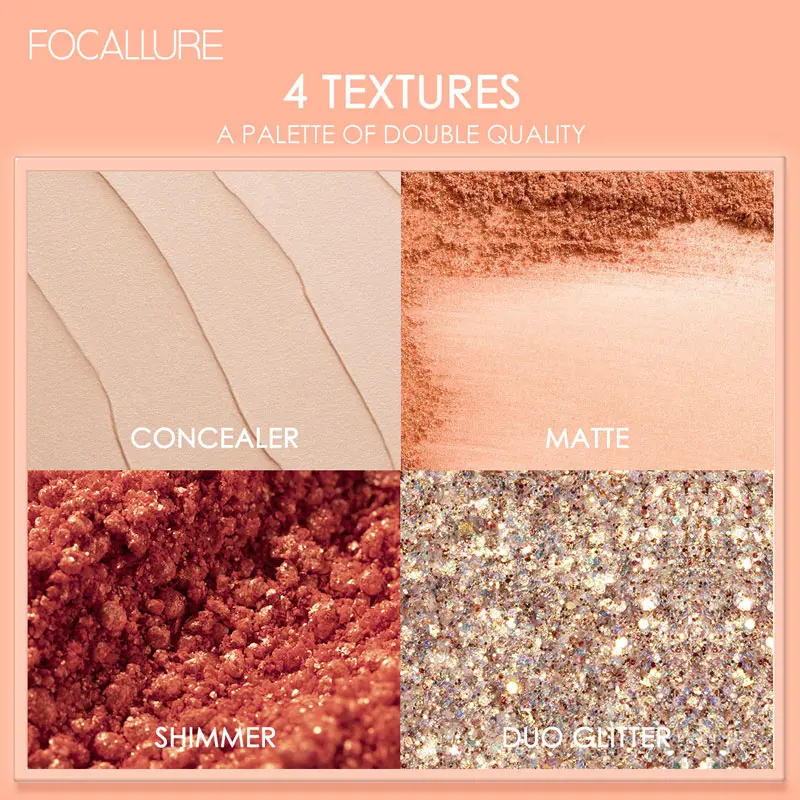 FOCALLURE 10 Colors Makeup Eye Shadow Palette Waterproof Matte Glitter Eyeshadow Kit Pink Nude Eye Cosmetics With Mirror Brush