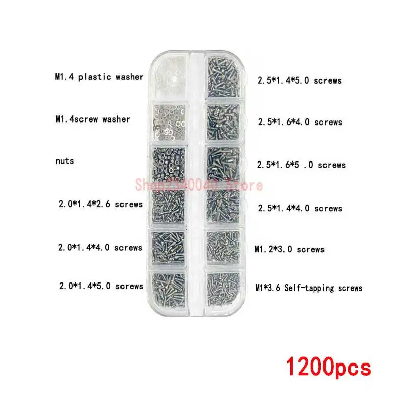 1200Pcs/set Eyeglasses Repair Kit,Tiny Stainless Steel Screws  for Watch Clock Spectacle Eyewear Repair Sunglasses Repair Kit