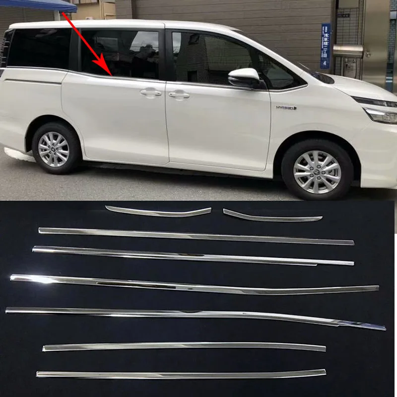 Stainless Steel Car Window Trim Strips Outer Decoration Refit 8pcs for Toyota NOAH/VOXY 2014-2017 Window Lower Sill Trim