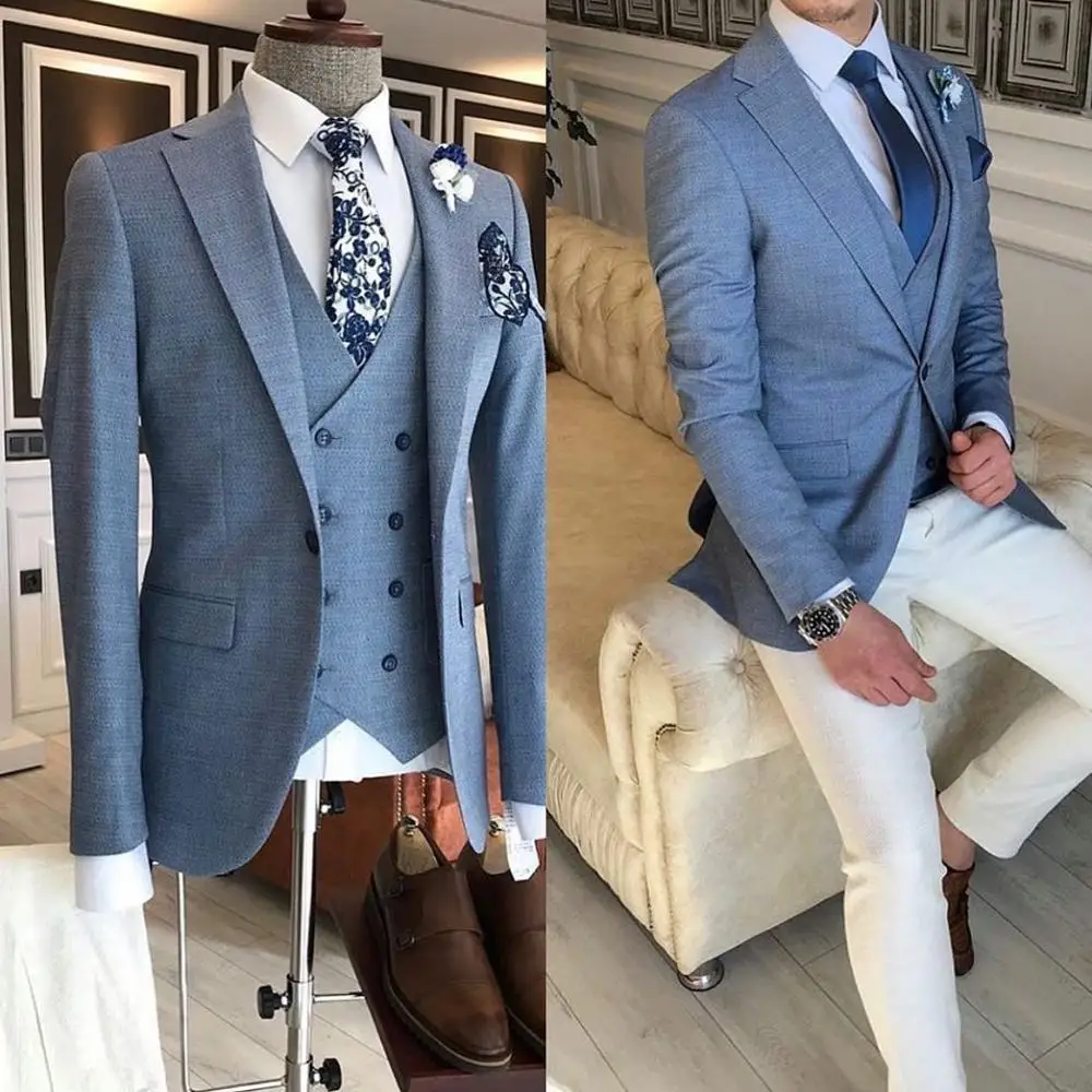 

Handsome Three Pieces Men Suits Notched Lapel Slim Fit Formal Tuxedos For Wedding Bridegroom Prom Blazers (Jacket+Pants+Vest)