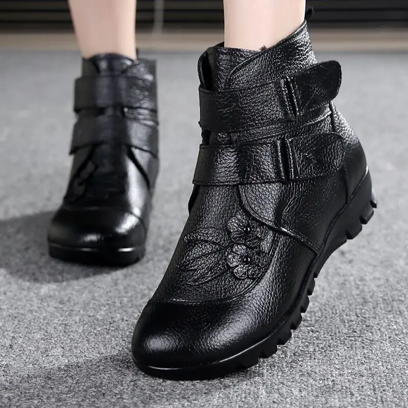 

Wedges shoes for women genuine leather fur boots ladies rubber boots big size 42 43 winter plush snow boots female women shoes