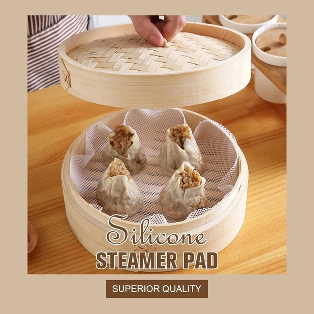 5Pcs Round Non Stick Silicone Steamer Pad 20/28/48cm Reusable Dim Sum Paper Restaurant Steamers Net Liner Kitchen Cooking Tool