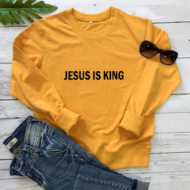 

Jesus Is King 100% Cotton Sweatshirt Casual Unisex O-Neck Faith Christ Pullovers Women Religious Christian Sweatshirts Apparel