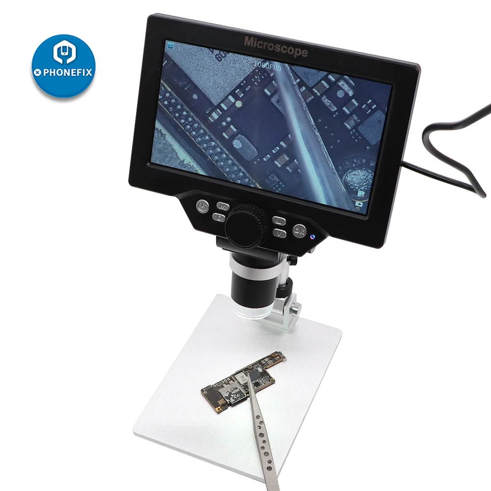 

G1200 8 LED Magnifier 1200x Electron Microscope 12MP 7 Inch HD LCD Display Continuous Amplification Supporting 1-128GB Micro SD