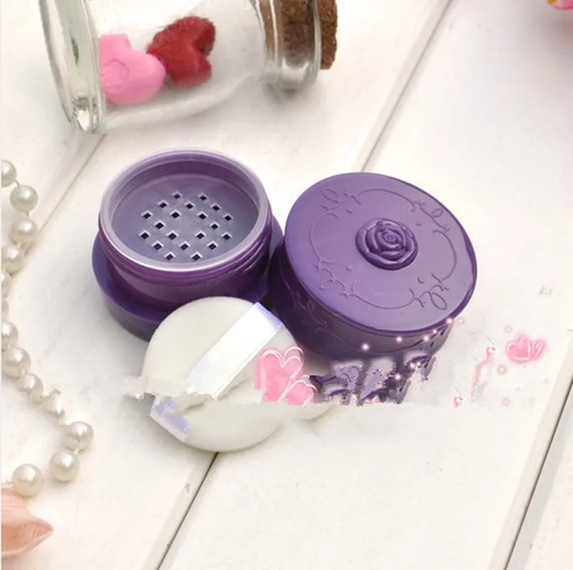 50ML Empty Loose Powder Box Jar With Grid Sifter & Puff Flower Pattern Packing Beads Container Powdery Cake  Cosmetic Case