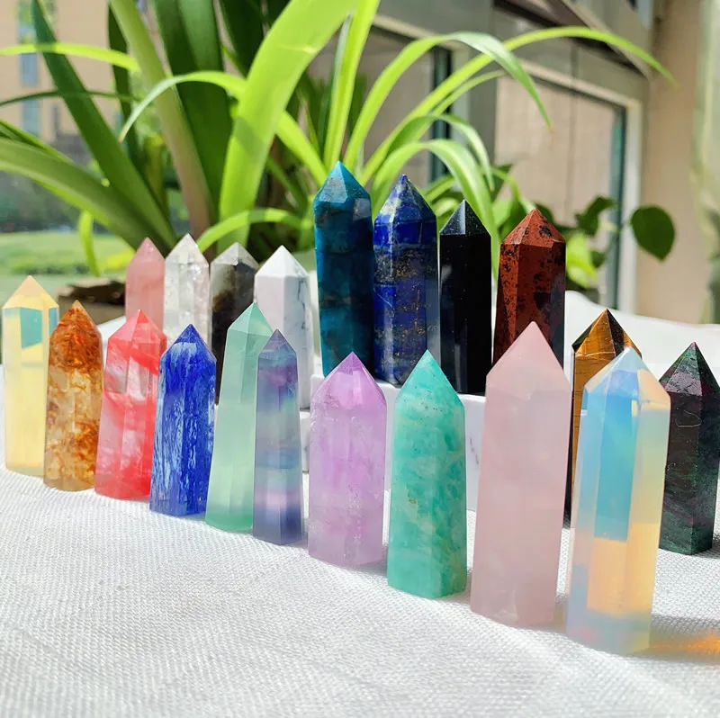 Energy Natural Crystal Stone Amethysts Clear Quartz Amazonite Healing Pyramid Point Wand Hexagonal Ore Mineral Home Decor Bead