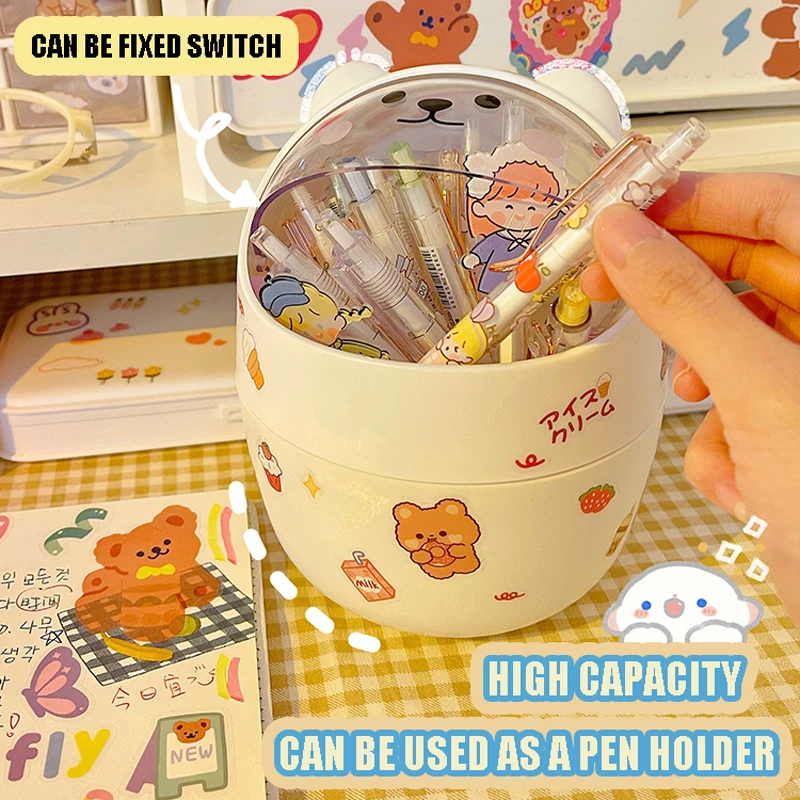 

2022 New Cartoon Trash Can Desktop Portable Ashcan Office Plastic Cute Girl Bear Pen Holder Car Garbage Storage Basket With Lid