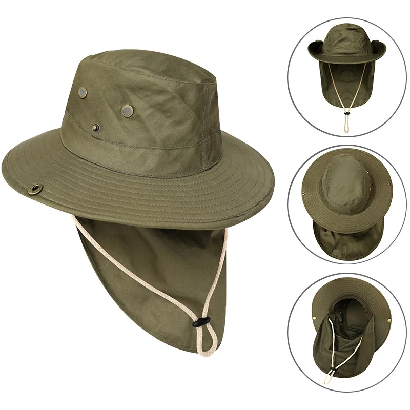 CAMOLAND Women Summer Sun Hats With Neck Flap Outdoor UV Protection Fishing Hat For Men Bucket Cap Wide Brim Hiking Hats