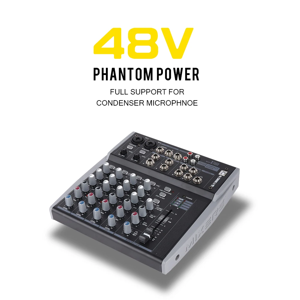 XTUGA 8 Canali 3-Band EQ Mixer Audio Mixing Console con USB XLR LINEA di Ingresso 48V Phantom Power per La Registrazione DJ Della Fase
