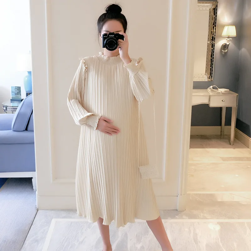 

New Spring Maternity Dresses Fashion Chiffon Pleated Long Pregnancy Dress 2020 Casual Loose Maternity Clothes For Pregnant Women