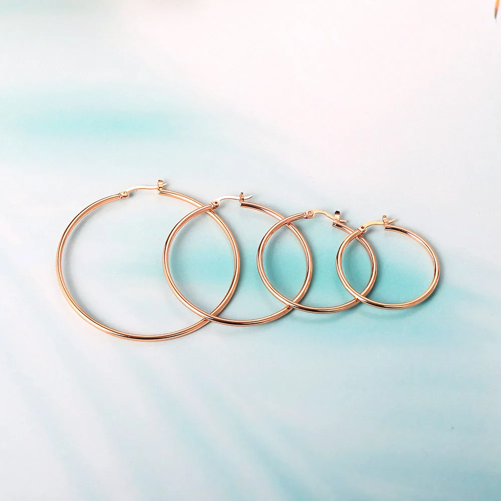 Big Hoop Earrings For Women Minimalist Circle Classic Cartilage Earring Rose Gold Color Hoops Fashion Jewelry Wholesale E780