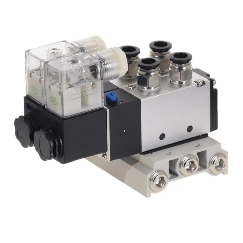 2 Way 4V210-08 Pneumatic DC12V DC24V AC110 AC220 Solenoid Valve w Base Push In Connectors Silencer