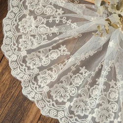 Luxury Apricot Cotton Lace Fabric 22cm Wide Floral Embroidery White Ribbons Trim For Diy Crafts Needlework Sewing Accessories 1Y