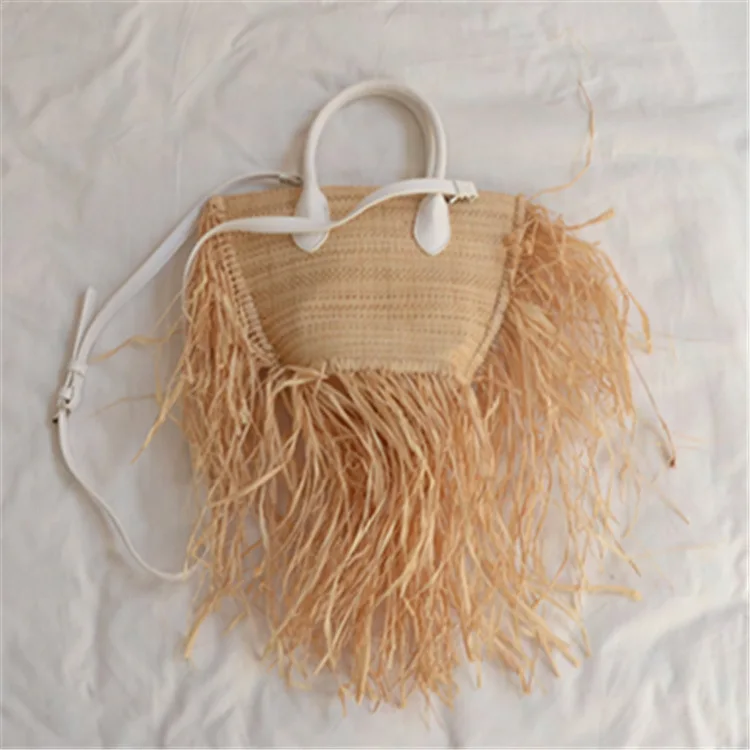 brand tassel Woven raffia straw Beach Bag Woven Shoulder Bag Raffia Circle Rattan Bags Bohemian Summer Vacation Casual bag