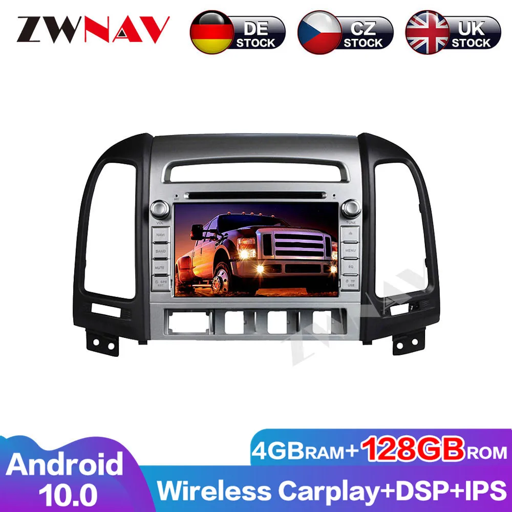 4G+128G Android 10 Audio Navigation GPS For Hyundai Santa Fe 2006-2011 Screen Car Carplay Radio DVD Player Stereo Multimedia