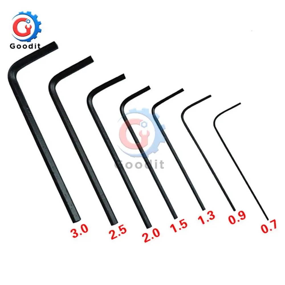 7 Pcs/Set 0.7mm-3mm Mini Micro Hexagon Wrench Hex Allen Key Set Wrench Screwdriver Tool Kit Black 0.7 0.9 1.3 1.5 2 2.5 3mm