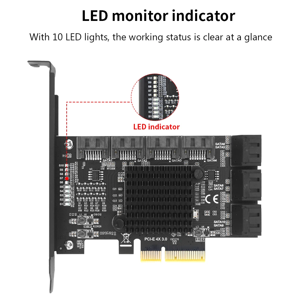 Imagem -06 - Tishric-pcie 3.0 Cartão de Expansão Sata Divisor 4x a 10 Portas Compatível com x4 x8 X16 Interface Gráfica para Mineração Mineiro