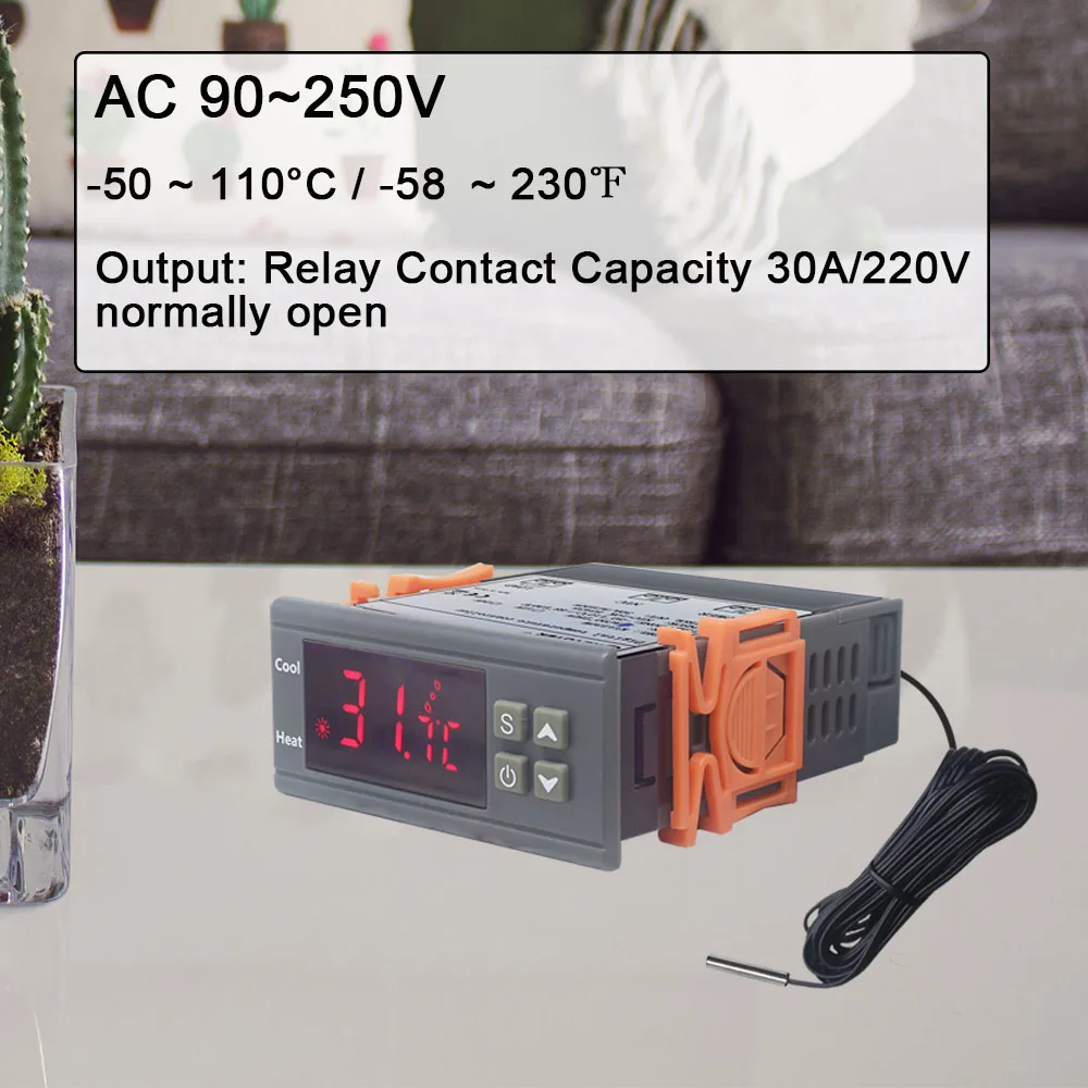 KT1230W 30A Intelligente Digitale Termostato Regolatore Regolatore di Temperatura C/F per Incubatrice con Termoregolatore di Uscita a Relè