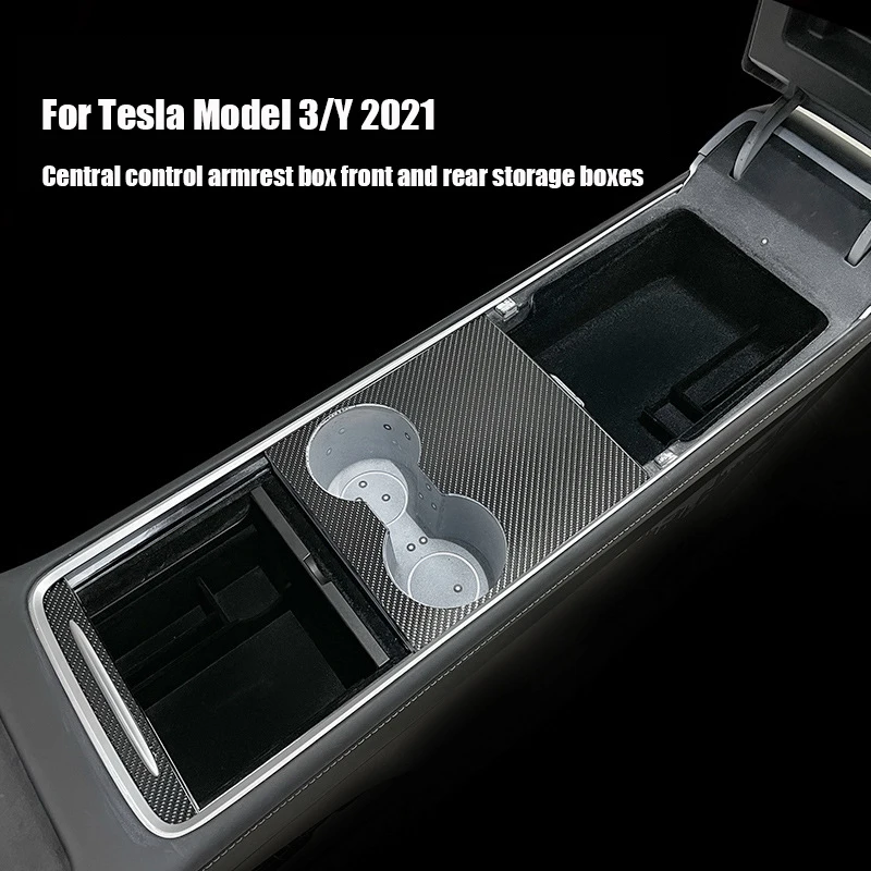 Car Central Armrest Storage Box For Tesla Model 3 / Y 2021 2022 2023 Hidden Box Cup Holder Flocking Organizer Containersr