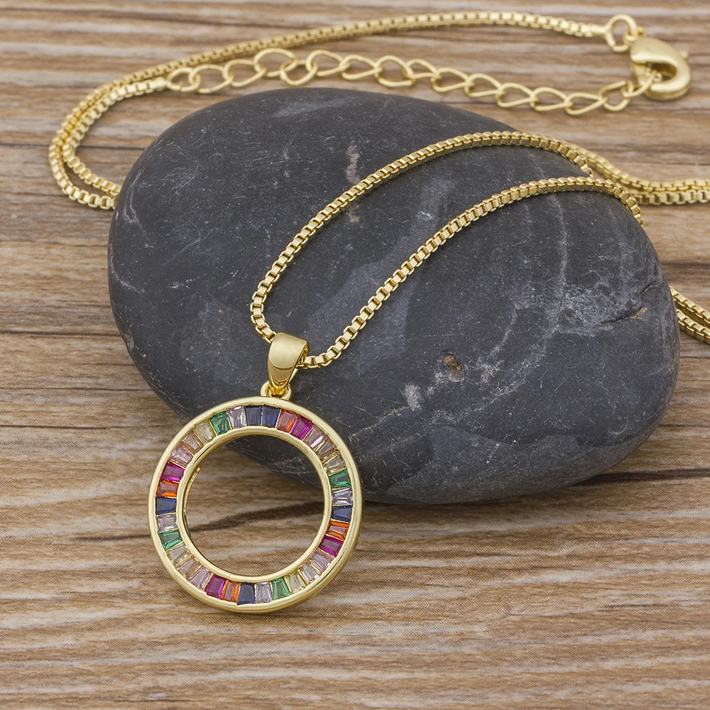 Nidin Fashion Rainbow Necklace Multicolor Pendants Charm Jewelry Long Chain Necklace For Women Fine Birthday Party Gift