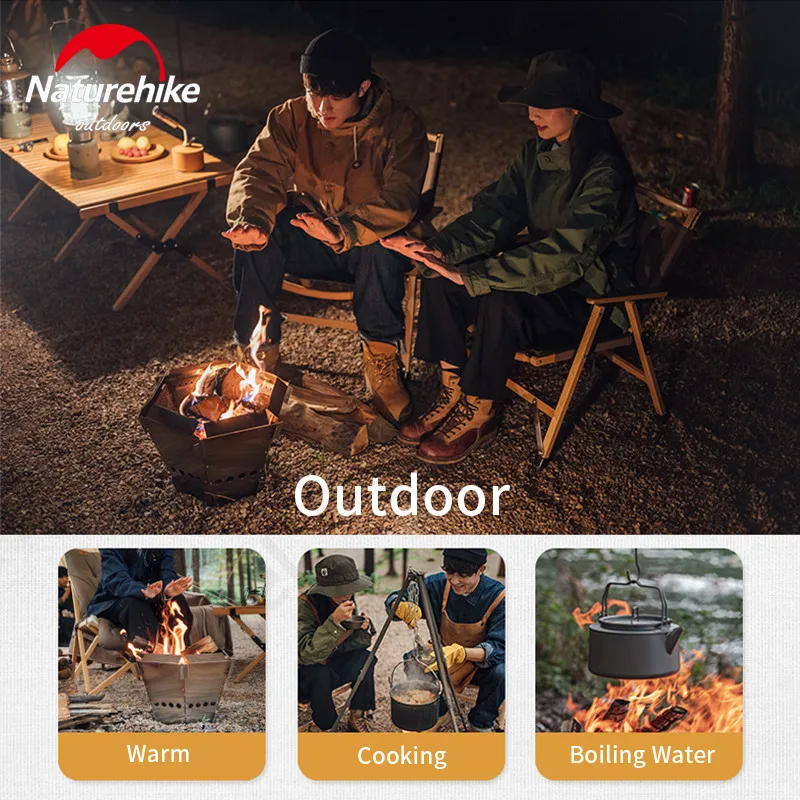 Naturehike 6 Pieces Stainless Steel Folding Stove Outdoor Camping Cooking Heating Furnace Portable Grill Firewood Stove Cookware