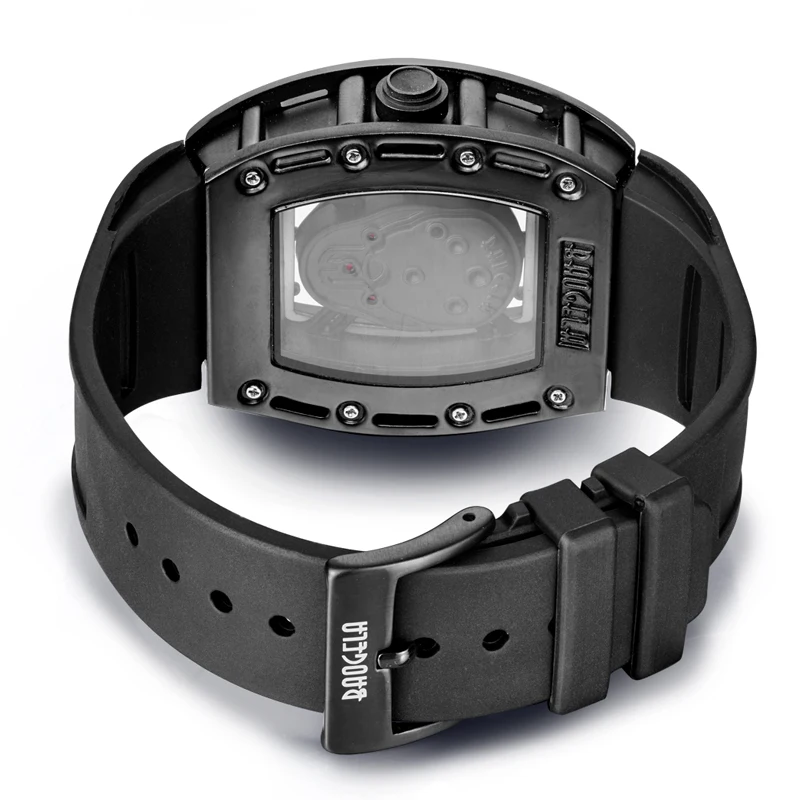 BAOGELA Watch Disk Rectangular Army Skull Bright Black Silicone Bracelet Male Star Waterproof Quartz Watch 1612 Black White