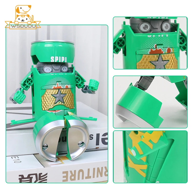 Cool Beverage Can Transform Warrior Robot Figurine Transformation Cartoon KO Battle Action Figure Toy Drink Tin Model Kids Gifts