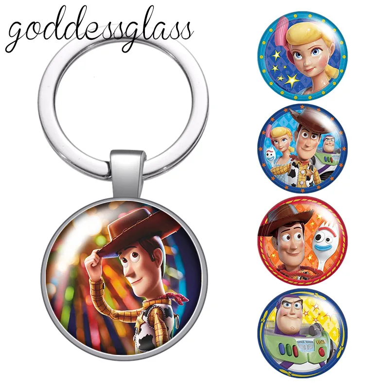 Disney Toy Story Woody Buzz Lightyear glass cabochon keychain Bag Car key chain Ring Holder Charms keychains gift