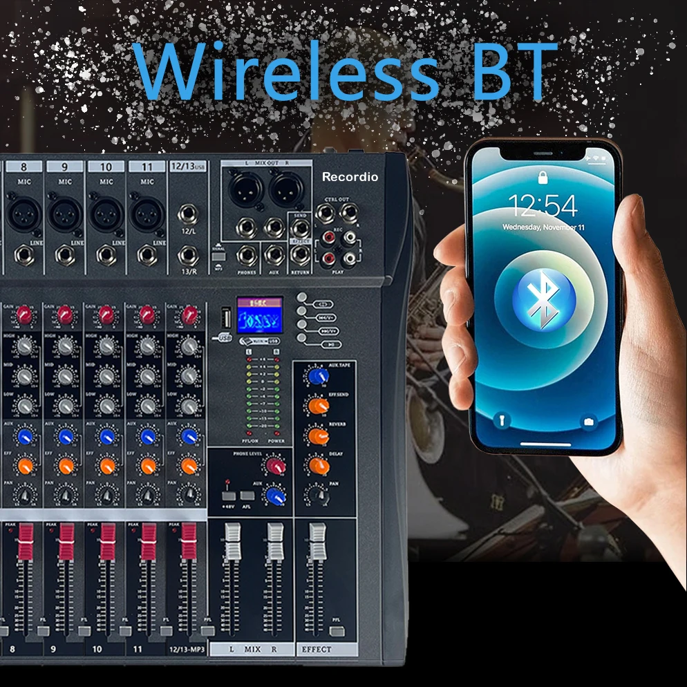 خلاط صوت رقمي احترافي ، جودة عالية ، مكبر صوت ، BT ، وظيفة USB