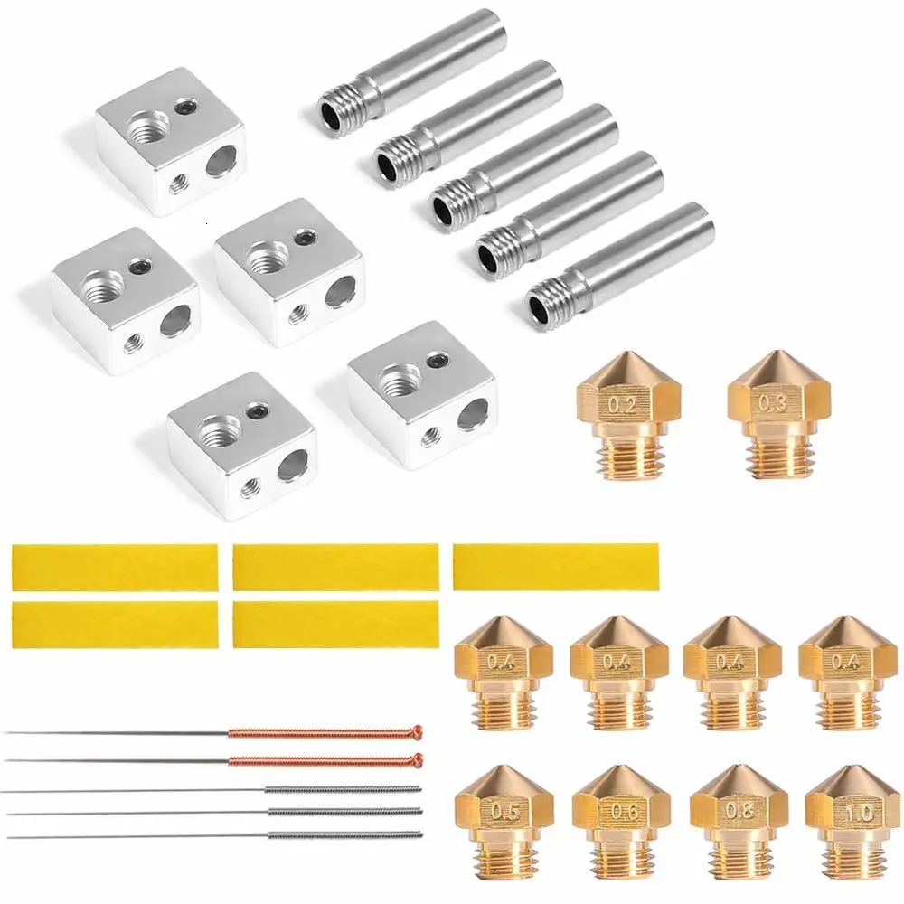 

Nozzle for MK10 3D Printer 4Pcs 0.4mm Nozzle +1Pcs Nozzle x (0.2 0.3 0.5 0.6 0.8 mm) with 5pcs x (Cleaning Needles +Aluminum