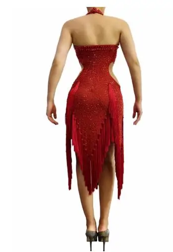 Glass Crystal Tassel Jumpsuit Sexy Nightclub Costume Sleeveless Sparkly Rhinestones Bodysuit