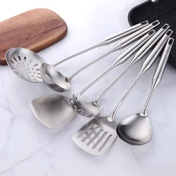 1PC  Kitchen Silver Cooking Set 304 Stainless Steel Spatula Soup Spoon Special Cooking Shovel with Hollow Handle Kitchen Tools