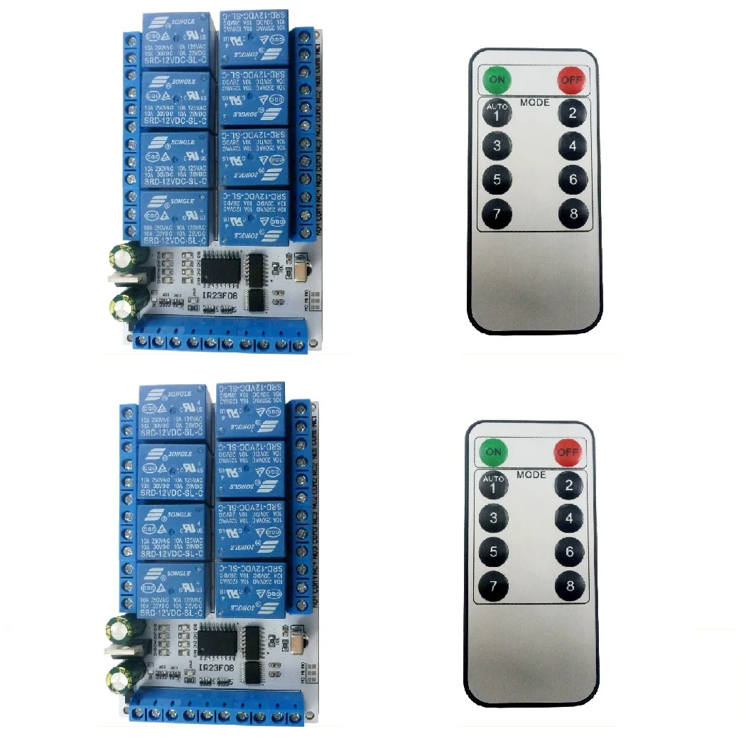 2pcs DC 5V 12V 8ch IR infrared  Relay control Switch Module IR23F08 Board VS1838 replace 433M 315M EV1527 PT2262