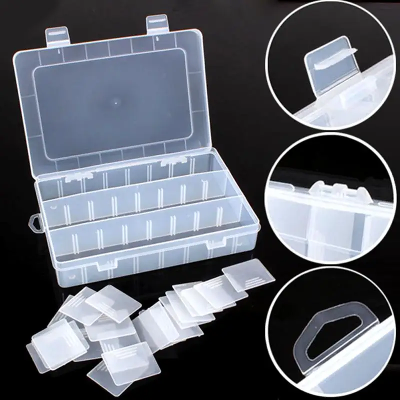 24 Grids Bead Pills Organizer Nail Art Tip Case Adjustable Transparent Plastic Storage  For Small Component Jewelry Tool Box