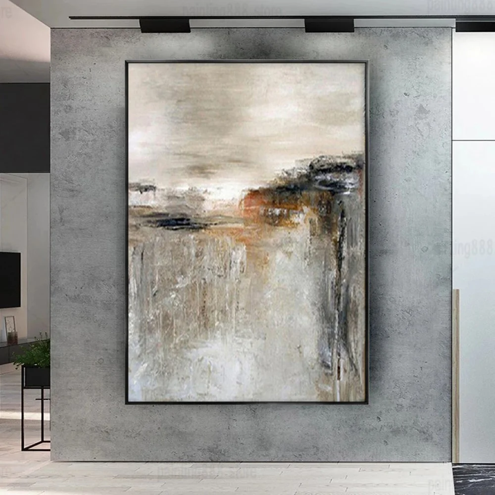 100% Hand Painted Oil Painting On Canvas Wall Art Modern Golden Gray Vintage Mural Abstract sunrise Art For Home Decor Art Gift