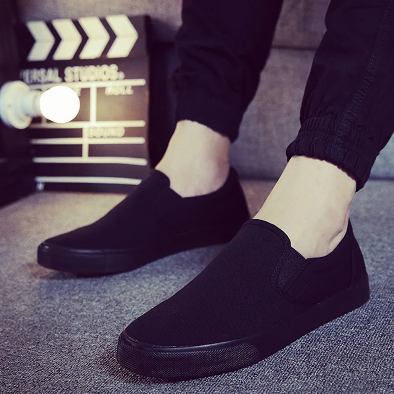 Men\'s Casual Shoes High-quality Men\'s Shoes One Pedal All Black Canvas Shoes Casual Sets of Men\'s Breathable Cloth Shoes gvf