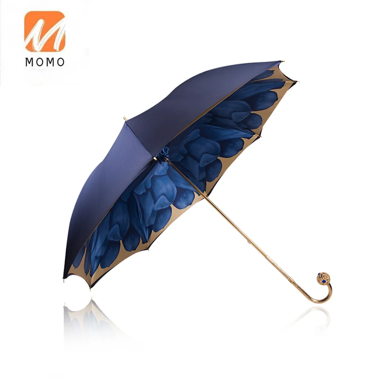 Golden Double Layer Luxury Umbrella Women Sun Rain UV-Protection Parasol Long Handle Umbrella High Quality Rain Gear U5B