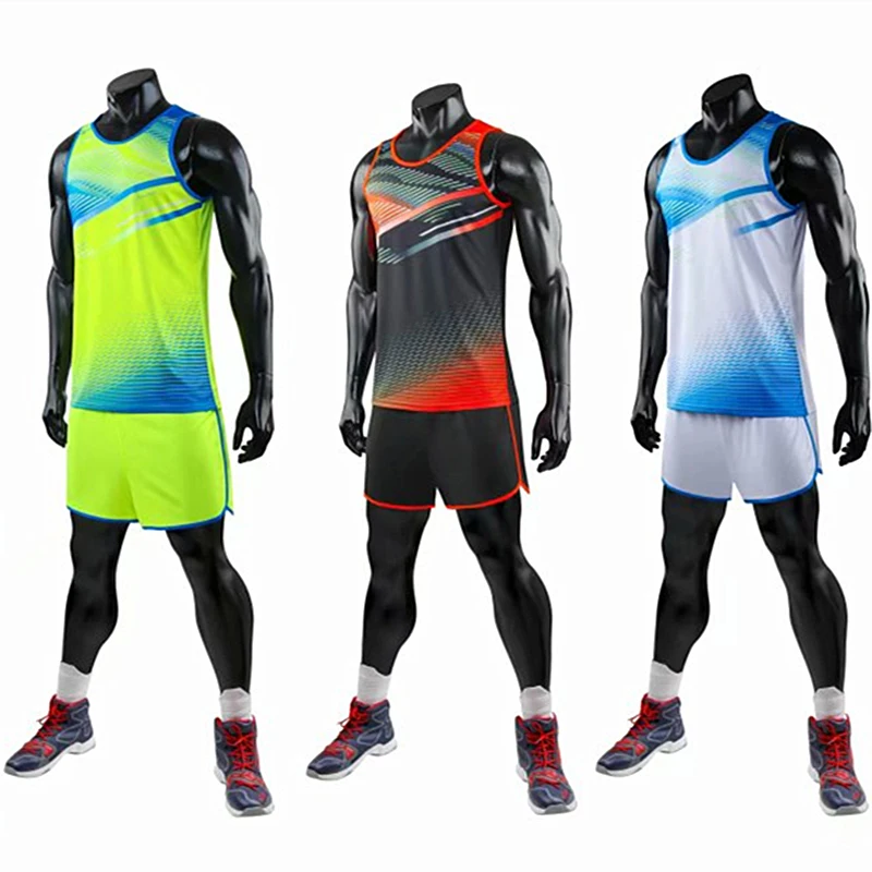 Men Running Sets Women sports Vest+Shorts Competition Running Suits Track and field Sportswear Jogging Marathon Clothes