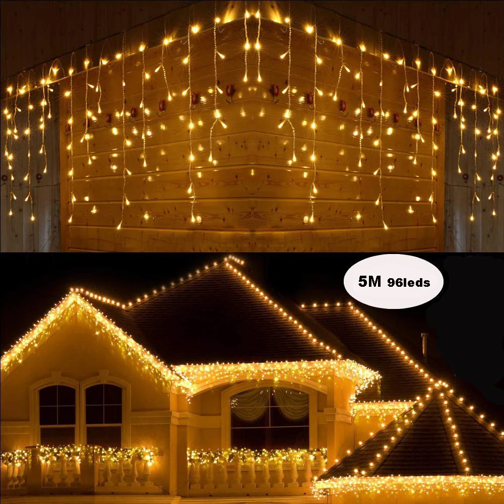 LED Fee Vorhang Lichterketten 5m 8 Modi Weihnachten Hängelampen mit Controller für Zimmer Indoor Outdoor Hochzeiten Party Dekor