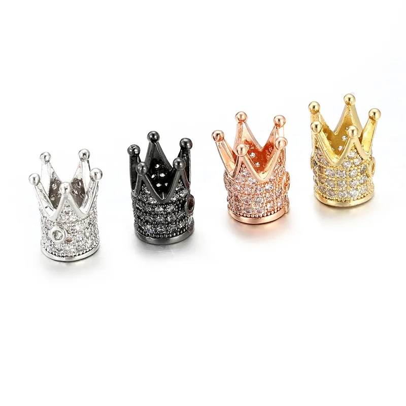 New 3pcs/lot CZ Crown Beads DIY Copper Metal Micro Pave Cubic Zirconia Crown Charms Spacer Beads for Beaded Men Bracelet Making