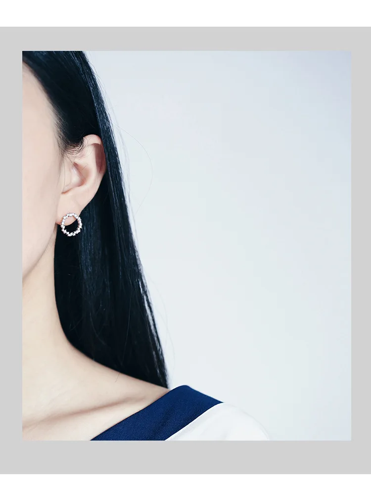 New Hot Fashion 925 Sterling Silver Crystal Circle Earrings for Women Girls Gift Fashion Statement Jewelry  korean earrings