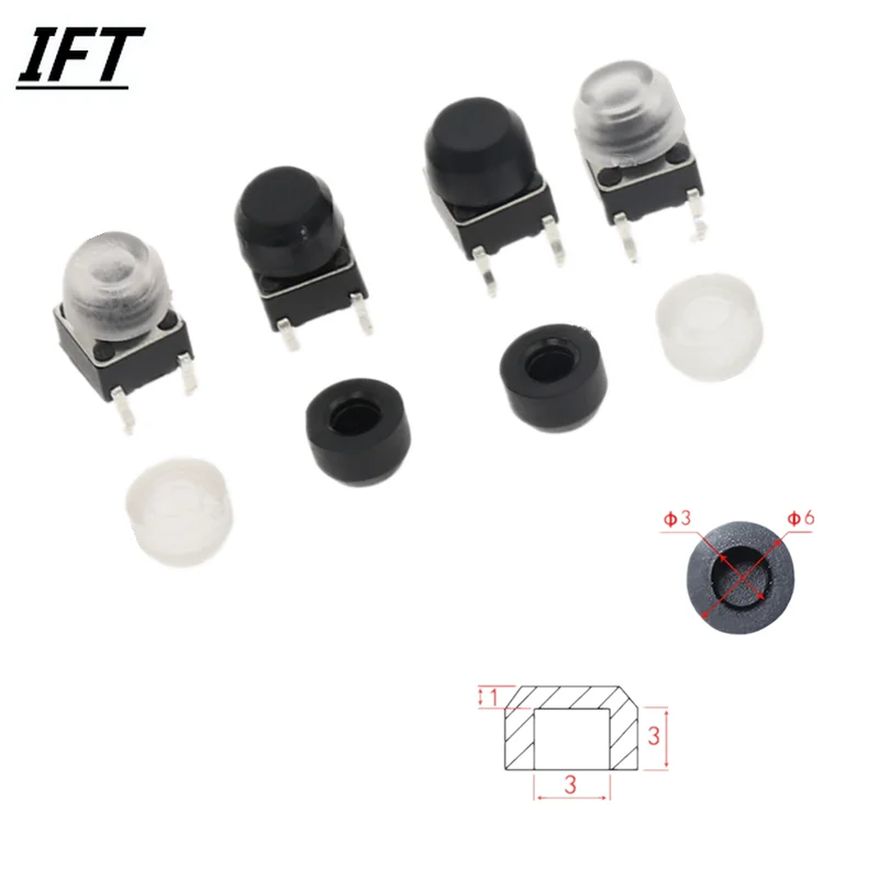 50pcs Free shopping 6*6mm transparent/black round button cap tactile switch cap for 6*6mm tactile switches