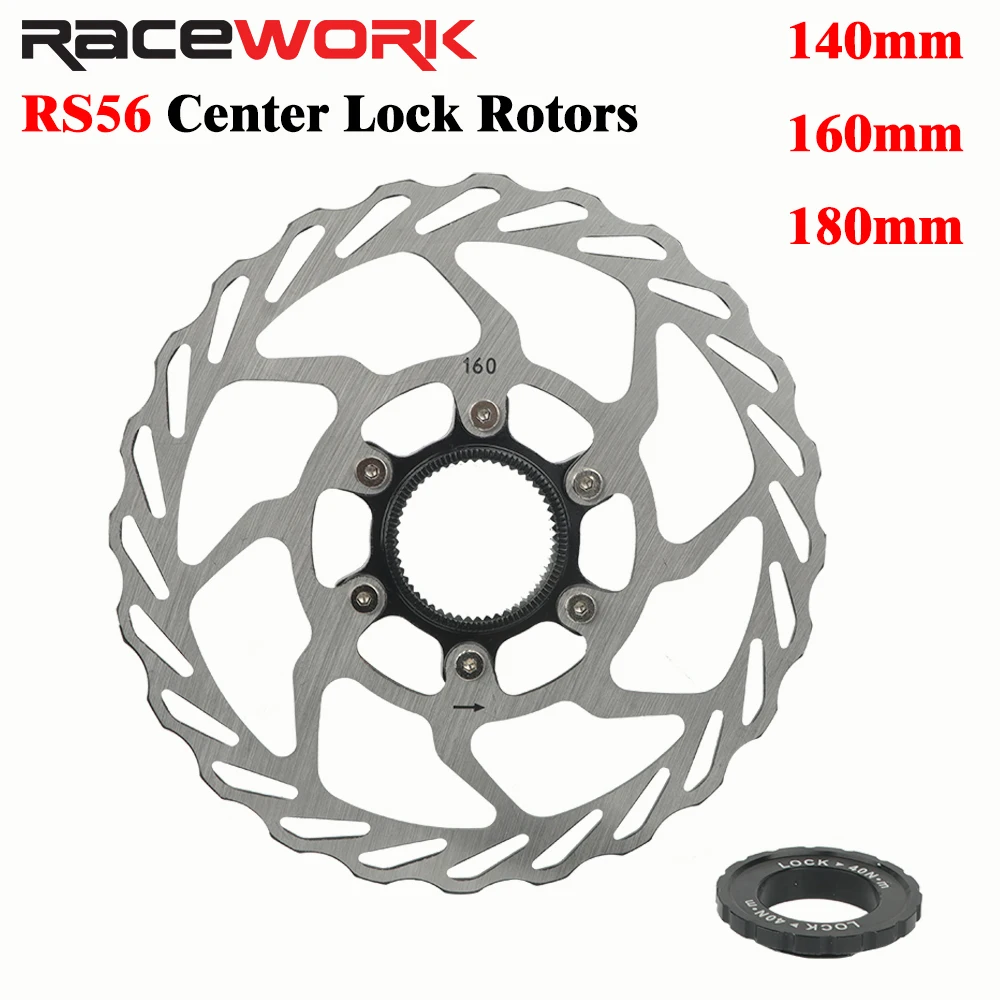 RACEWORK Bike Center Lock Disc Brake Rotor RS6 MTB Road Bicycle 140mm 160mm 180mm Hollow Cooling Brake Disc And Lock Ring 
