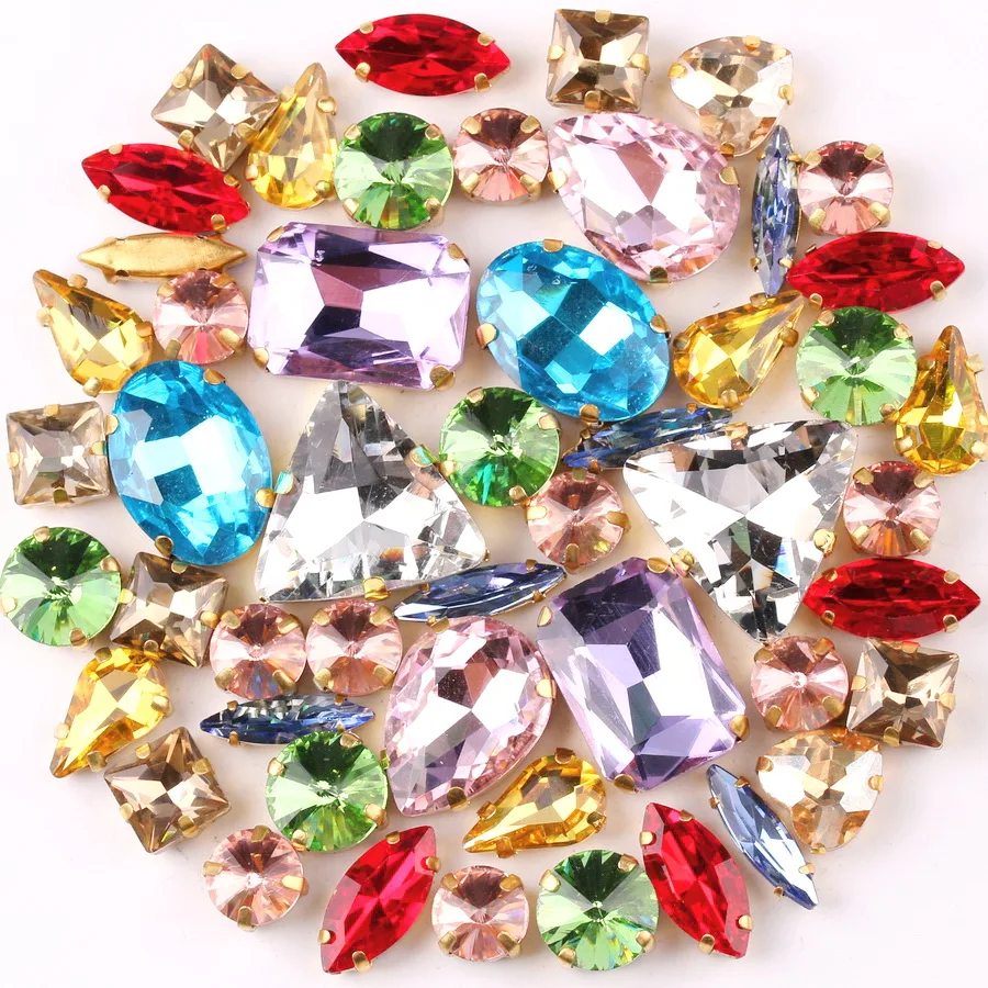 Goldene Krappenfassung 50 Stk./Beutel Gemischte Formen Dunkelrote Glaskristalle zum Aufnähen Strass für Hochzeitskleider, Schuhe, Taschen, DIY-Verzierung – Detail 5